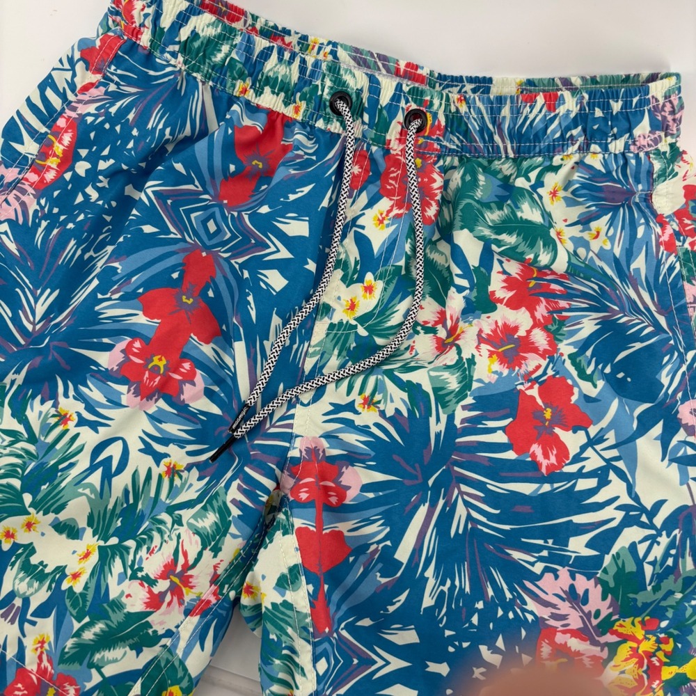 Maamgic Swim Trunks Mens Medium Blue‎ Floral Tropical Excellent Mesh Lined Short